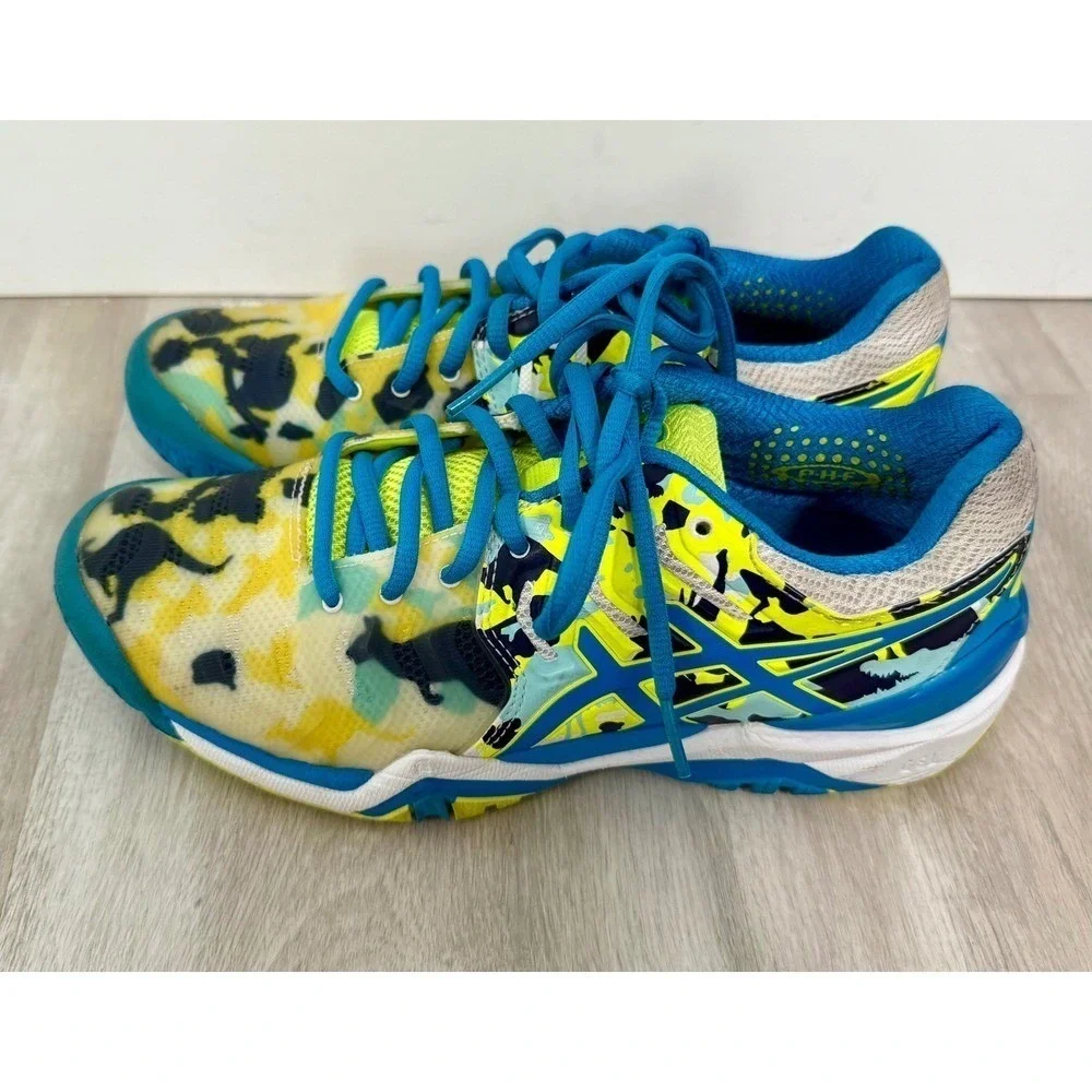ASICS Gel Tennis Shoes Women Size 7 Australia Koala Kangaroo Print Blue Yellow